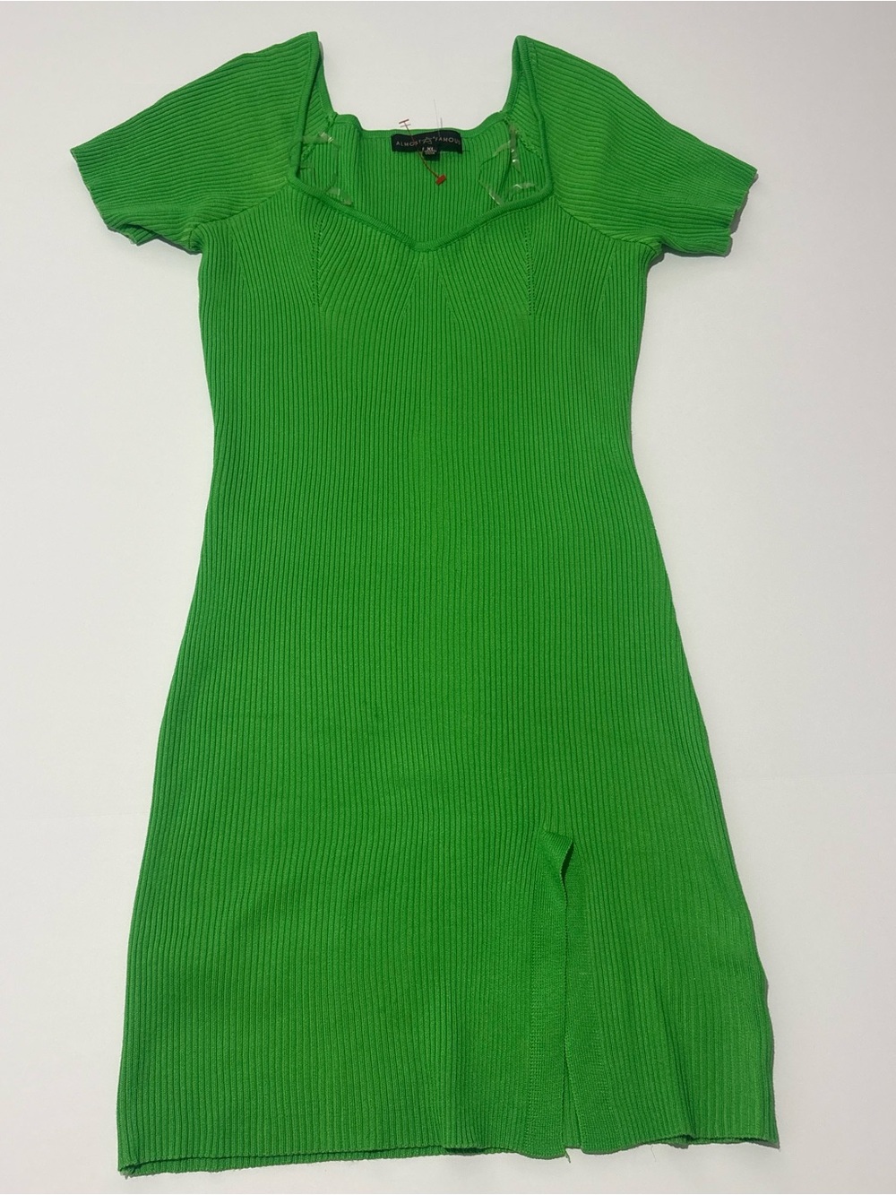 Almost Famous Bright Green Ribbed Knit Bodycon Dress